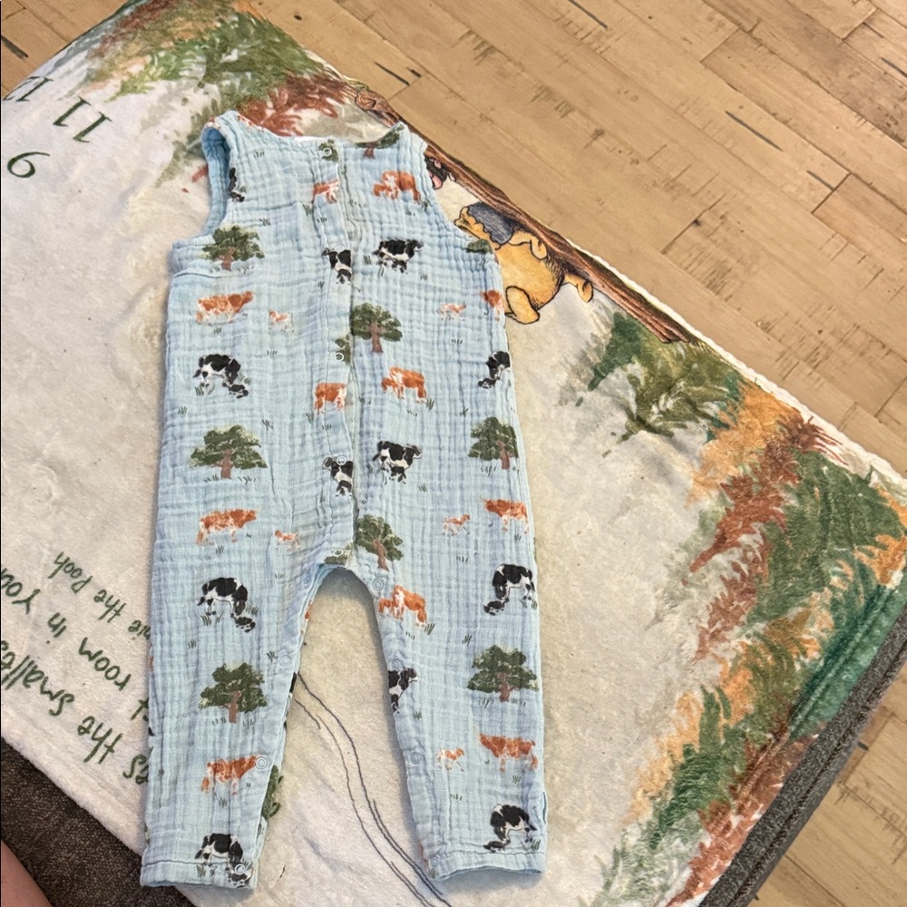 Angel Dear Kids Overalls - Light Blue with Animal Motifs